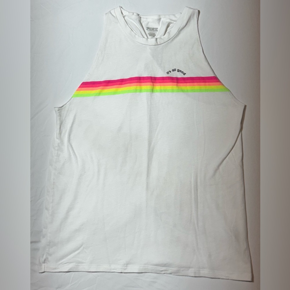 PINK Victoria's Secret Pride Rainbow “It’s All Good” Twist Back Tank Top.